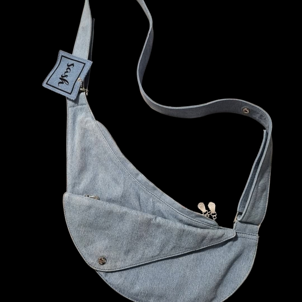 Light Blue Denim Crossbody Bag with Adjustable Strap